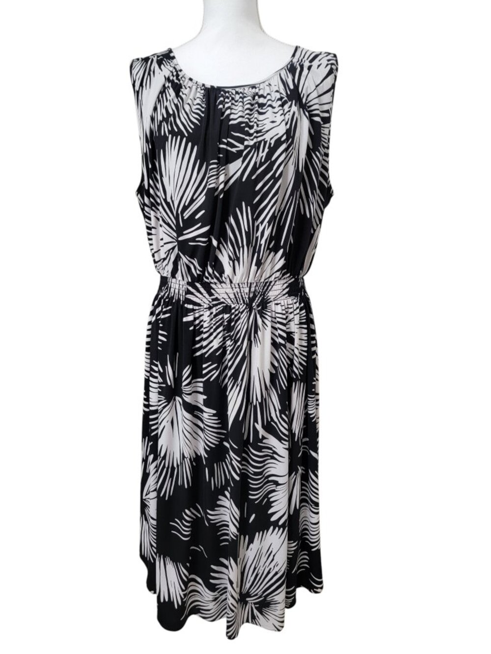 Ann Taylor Factory Size XL Black & White Palm Print Sleeveless Midi Dress